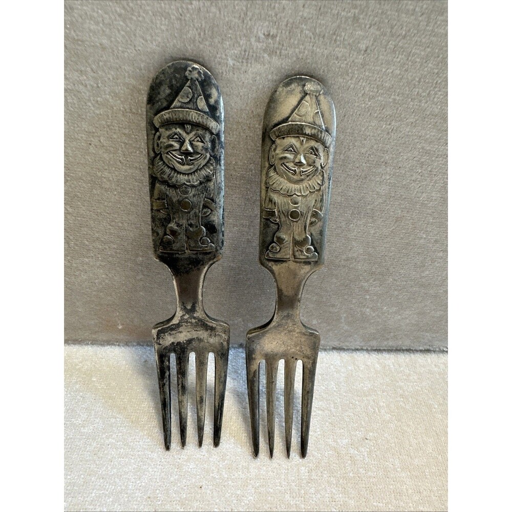 Clown & Elephant Toddler Infant Baby Fairfield Silver Childs Baby FORK No Mono 2